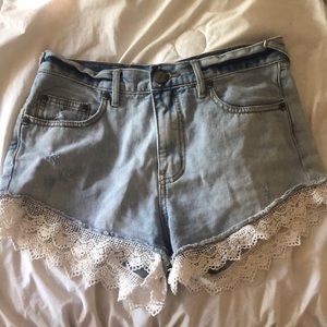 Free People Lace Denim Shorts
